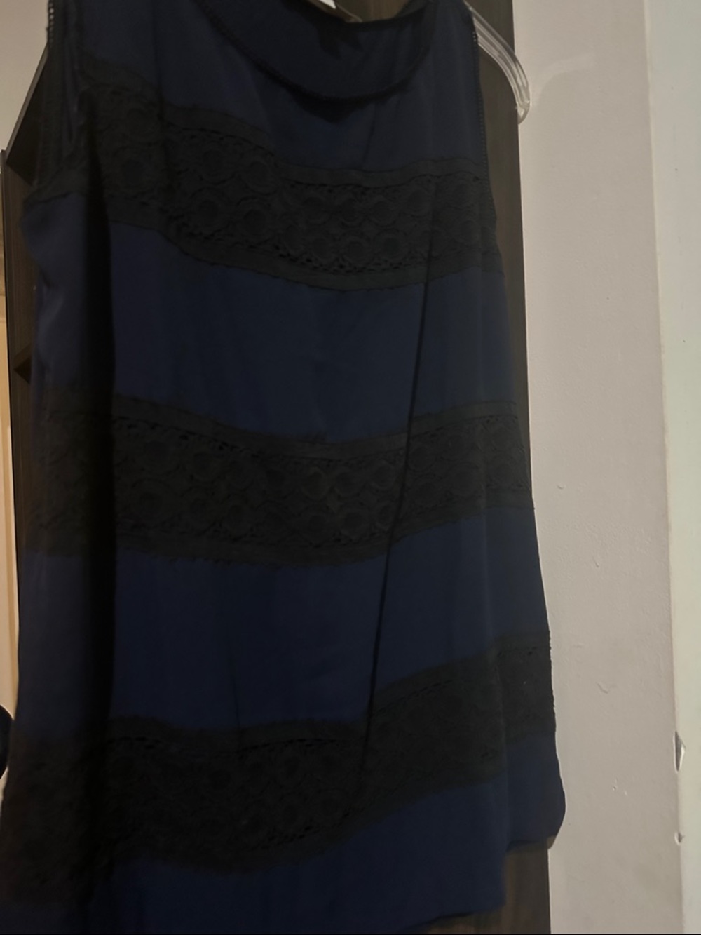 LOFT Navy Blouse with Black Neck Trim